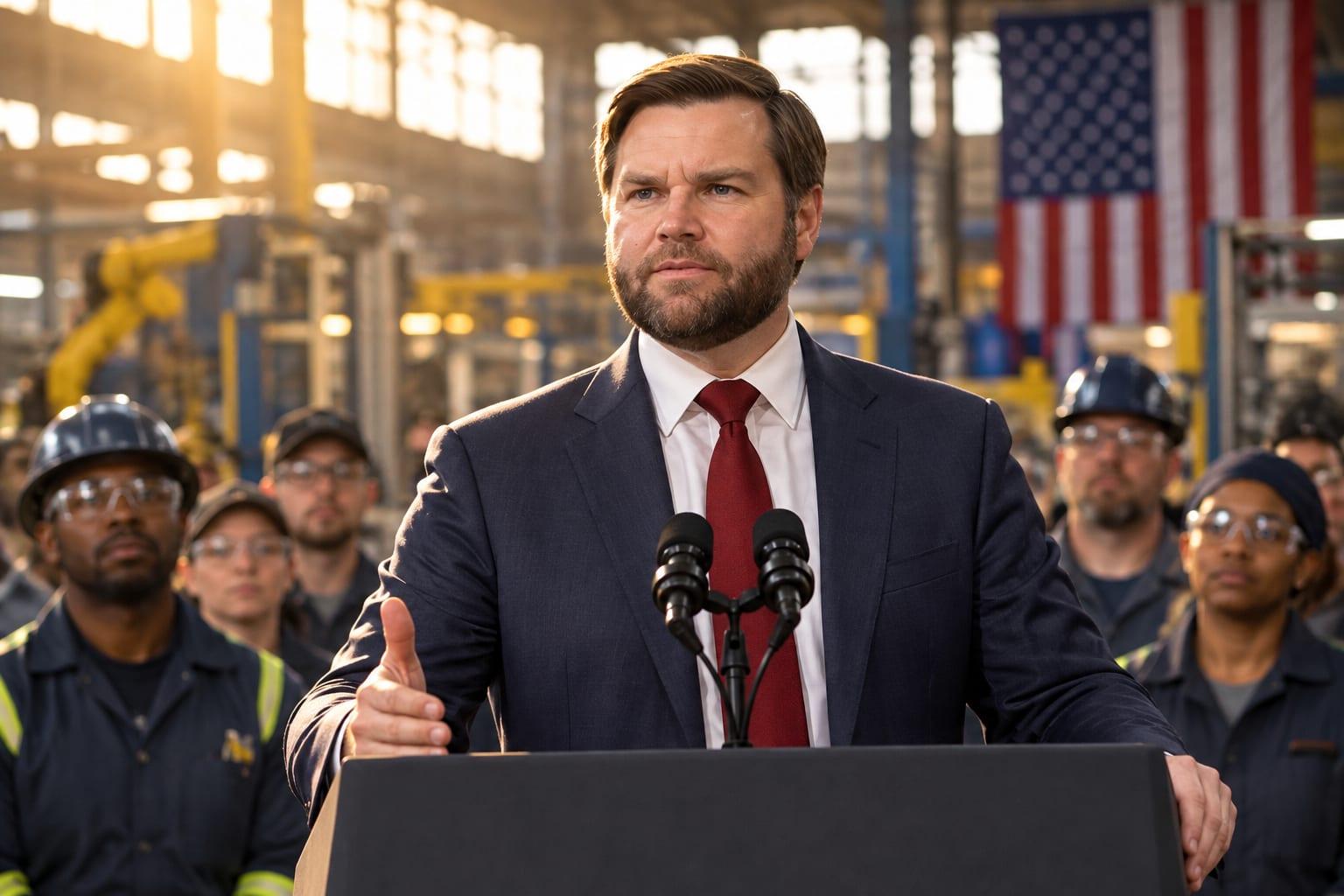 VP Vance promotes 'America First' to support American jobs and families in Michigan.