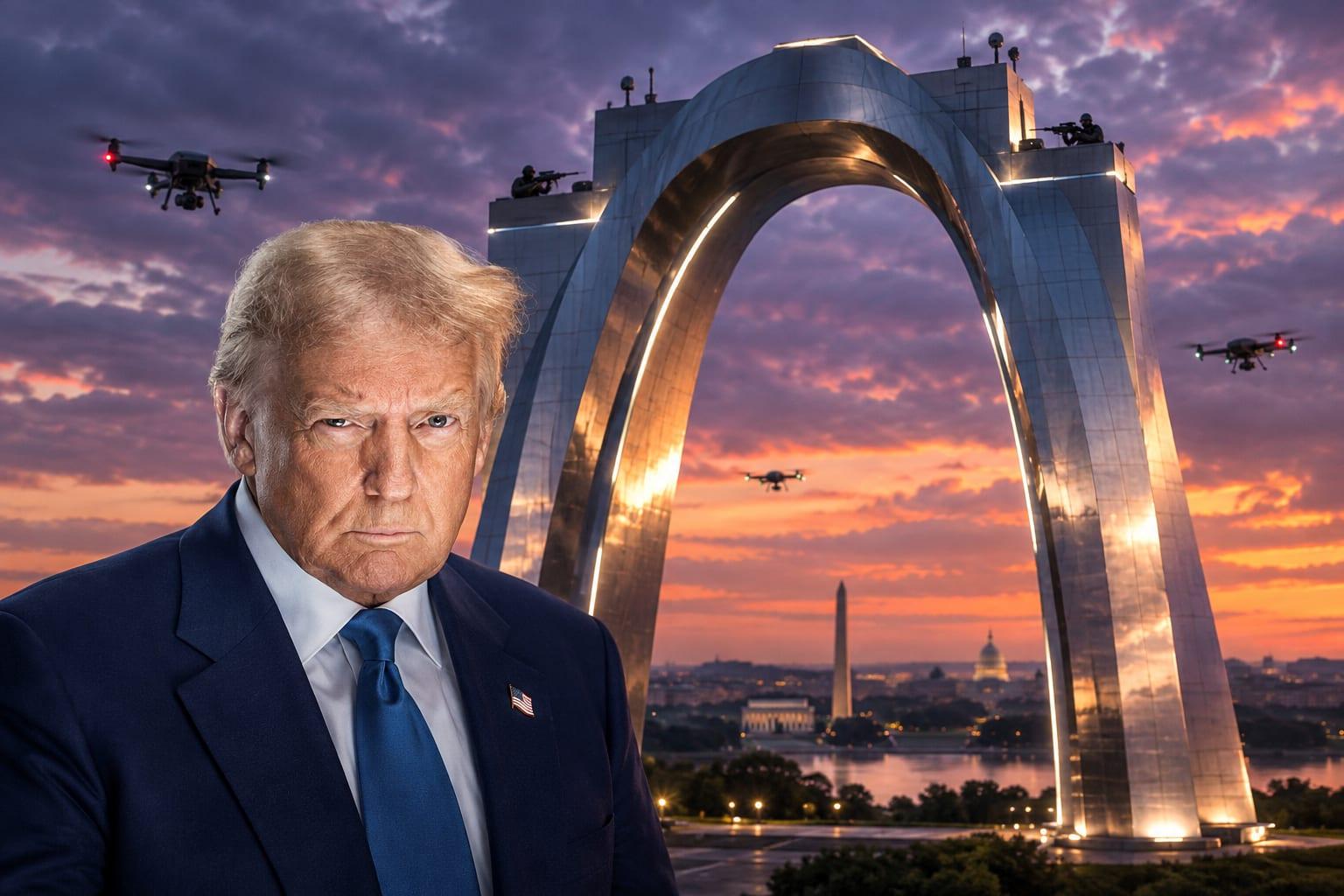 Security enhancements at Trump's proposed triumphal arch raise national defense debates.