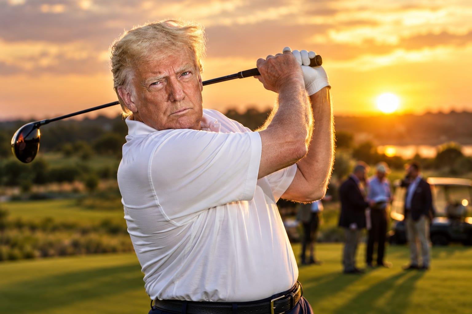 Trump blends work and leisure on the golf course as political impacts unfold.