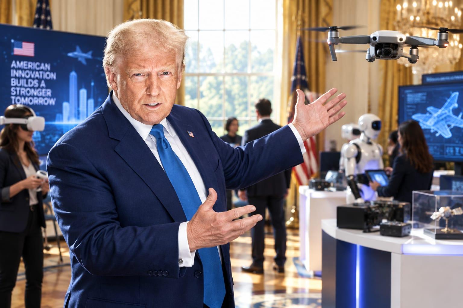Donald Trump emphasizes American innovation during a technological showcase event.
