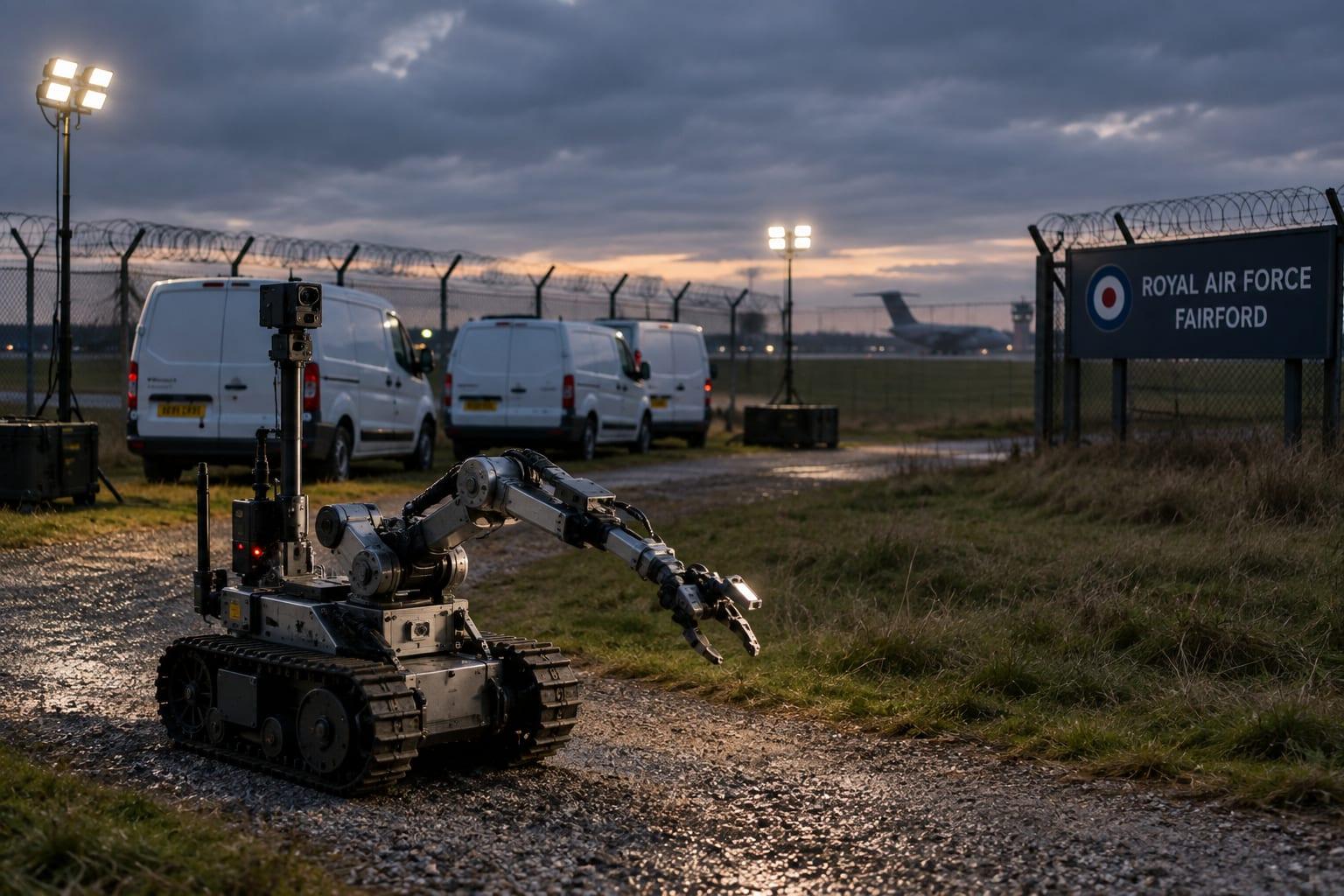 COUNTER-TERROR POLICE SWARM RAF FAIRFORD AFTER EXPLOSIVES ARRESTS