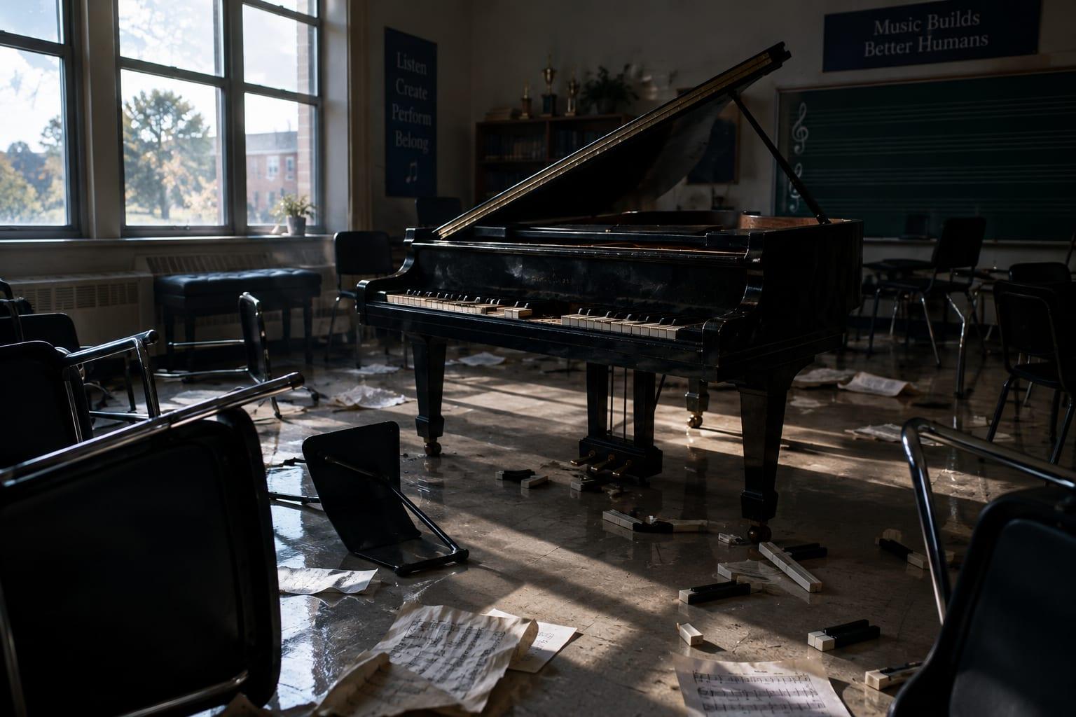 Controversy arises over alleged student behavior involving a damaged school piano.