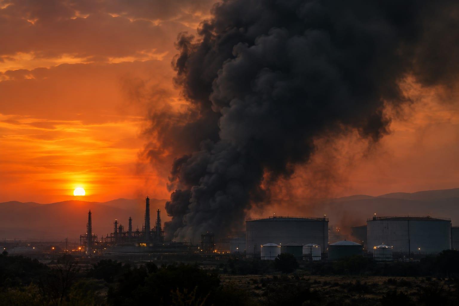Houthi tensions escalate as smoke billows near Saudi Aramco's facility in Riyadh.