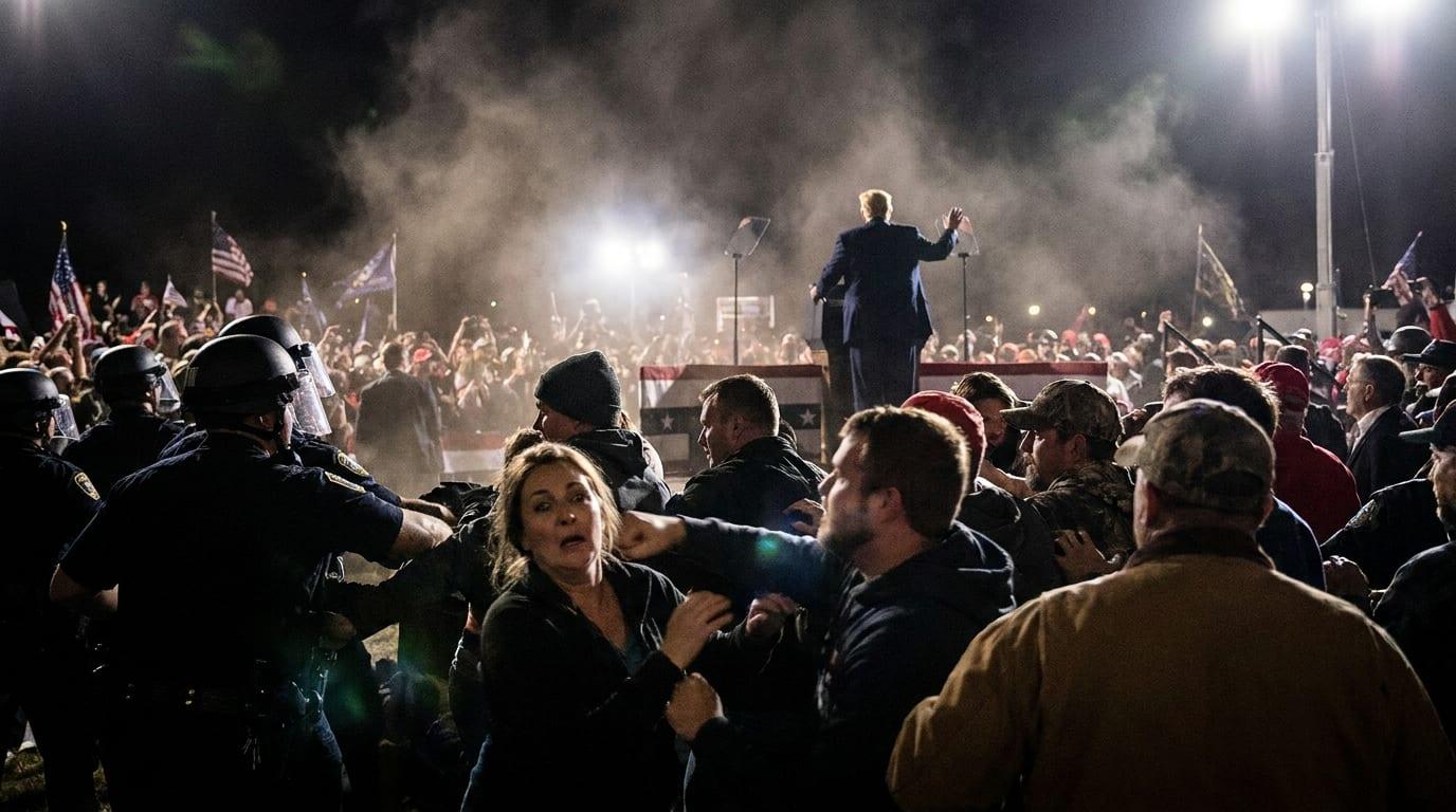 Political violence and rhetoric at a former president's campaign rally.