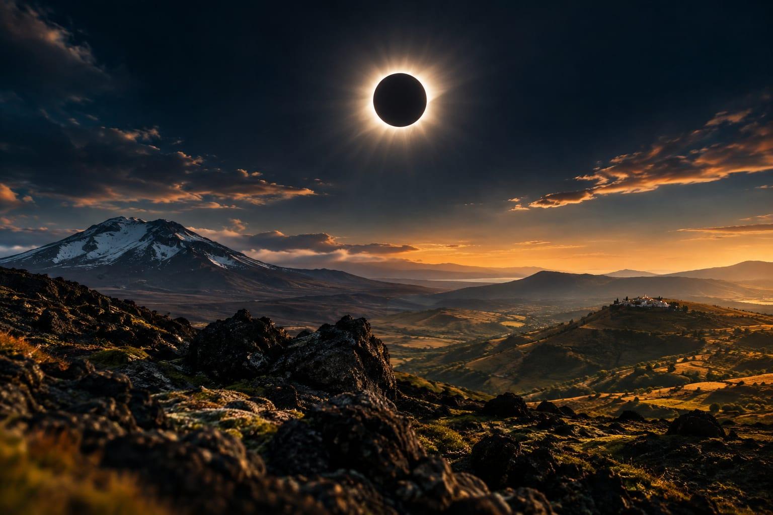 The awe-inspiring spectacle of a solar eclipse captivates Icelandic and Spanish skies.
