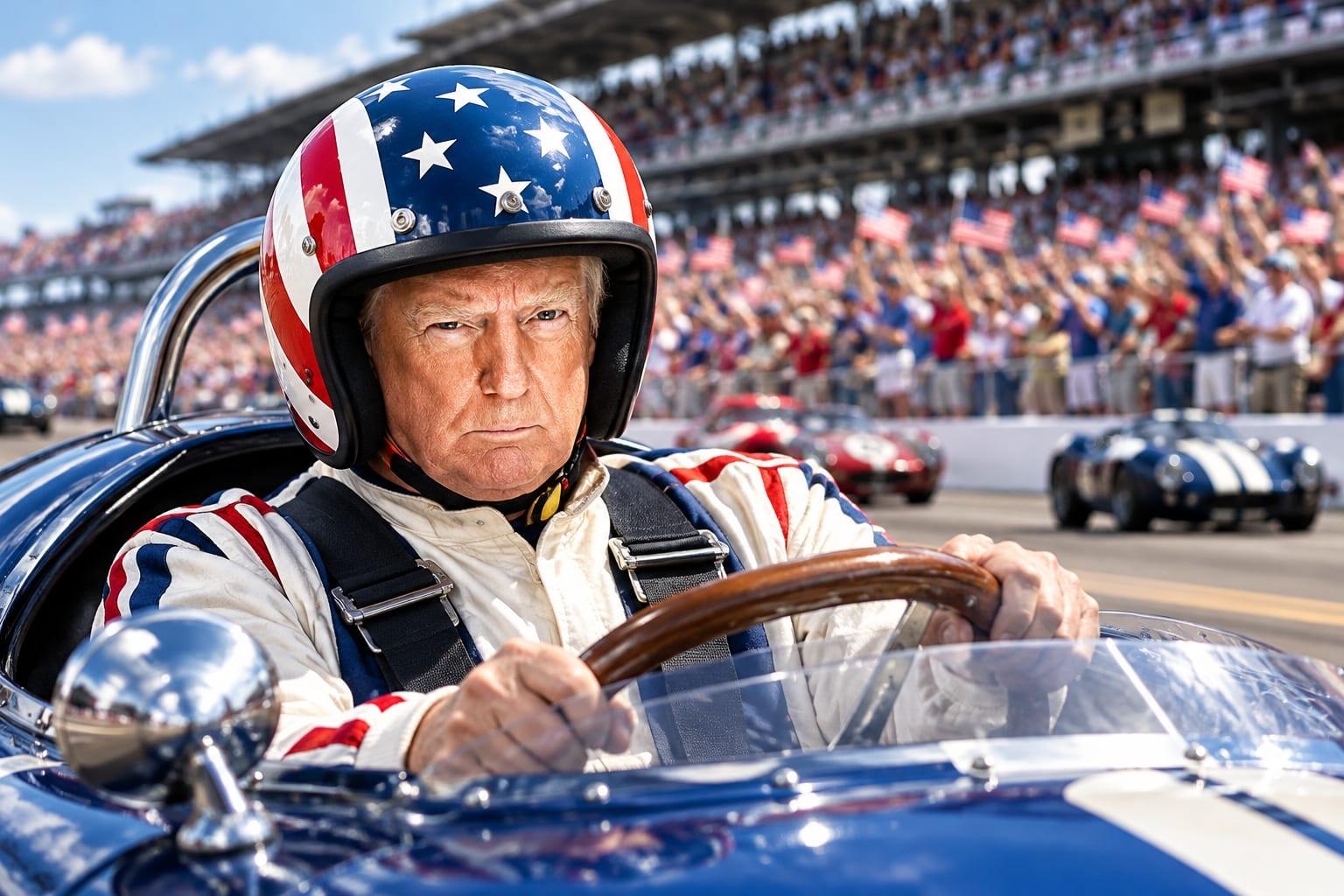 Donald Trump's symbolic race lap highlights his support for American traditions and values.