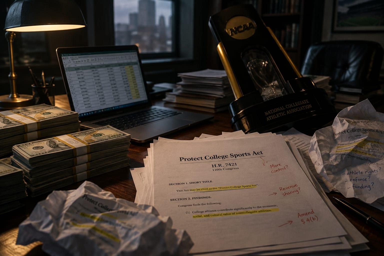 College sports legislation faces opposition amid potential financial gain for agents.