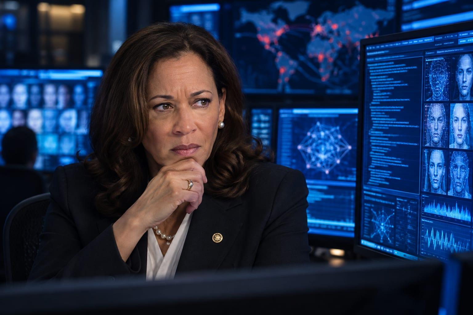 Kamala Harris's recent misstep highlights concerns over controlling digital speech and technology.