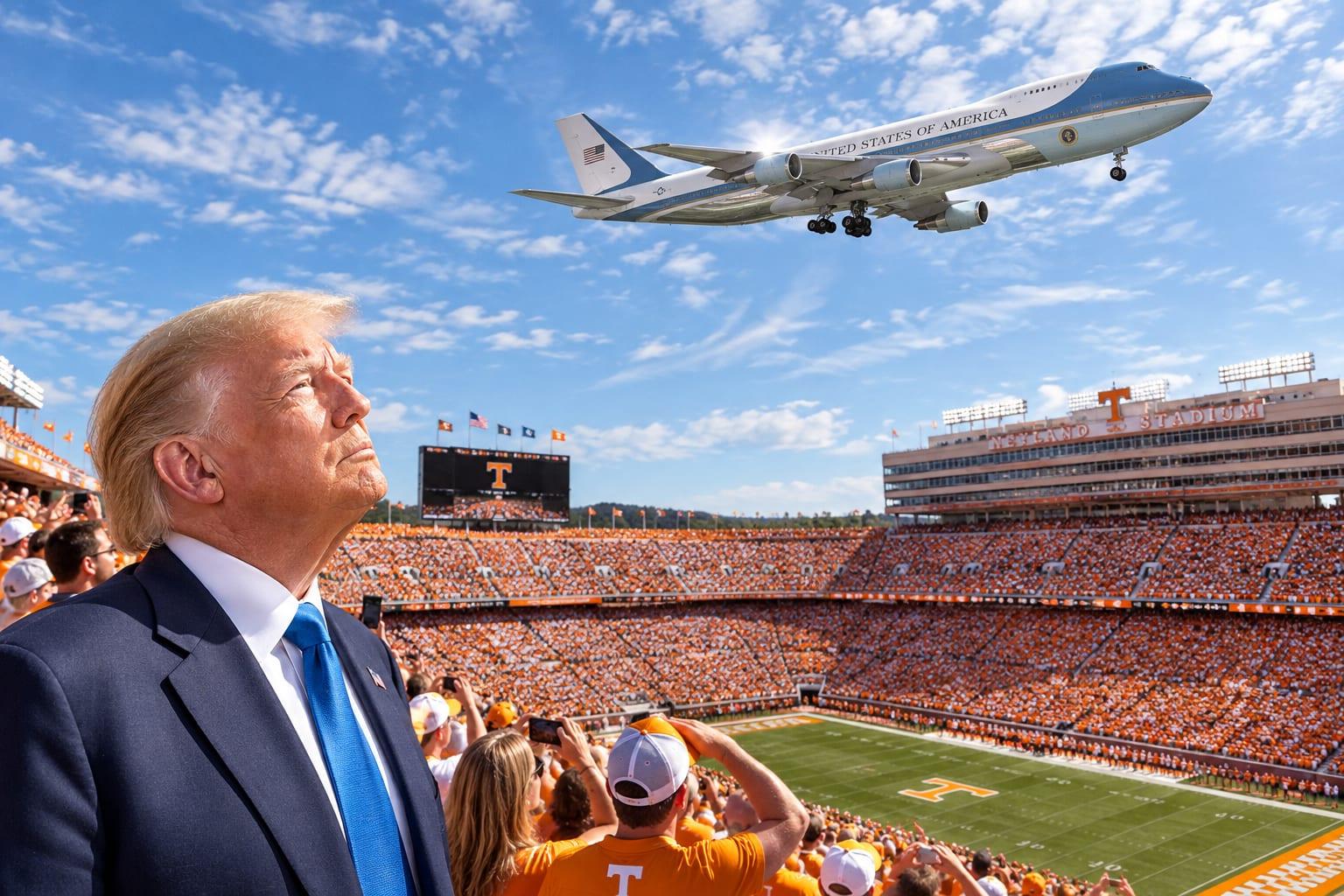 Air Force One's low flyover at Neyland Stadium sparks online reaction frenzy.