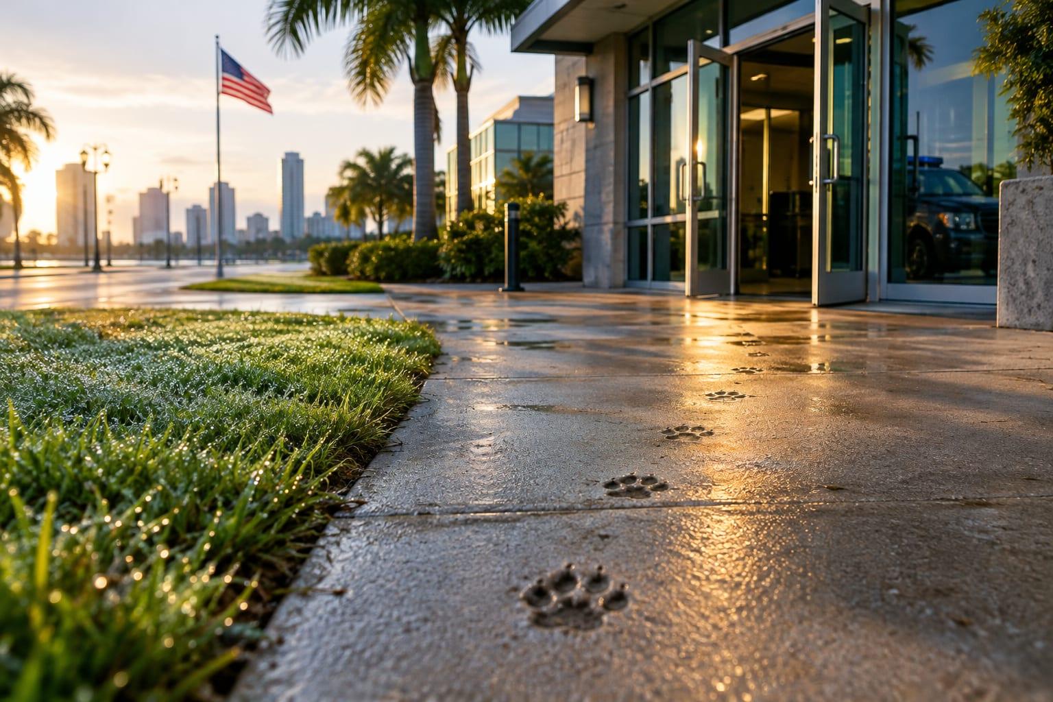 A dog enters a police station alone, drawing national media attention.