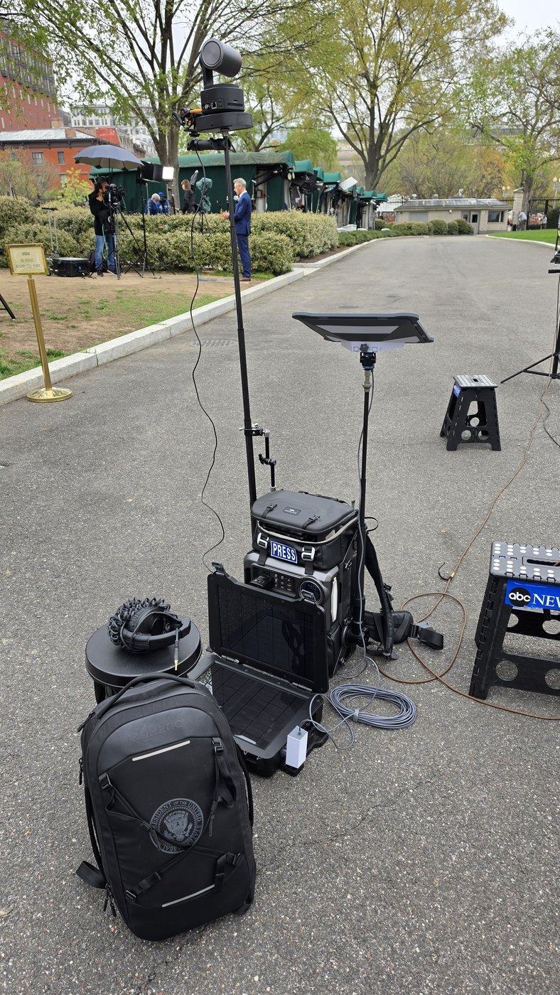 The rig set up beside ABC News equipment at the stakeout