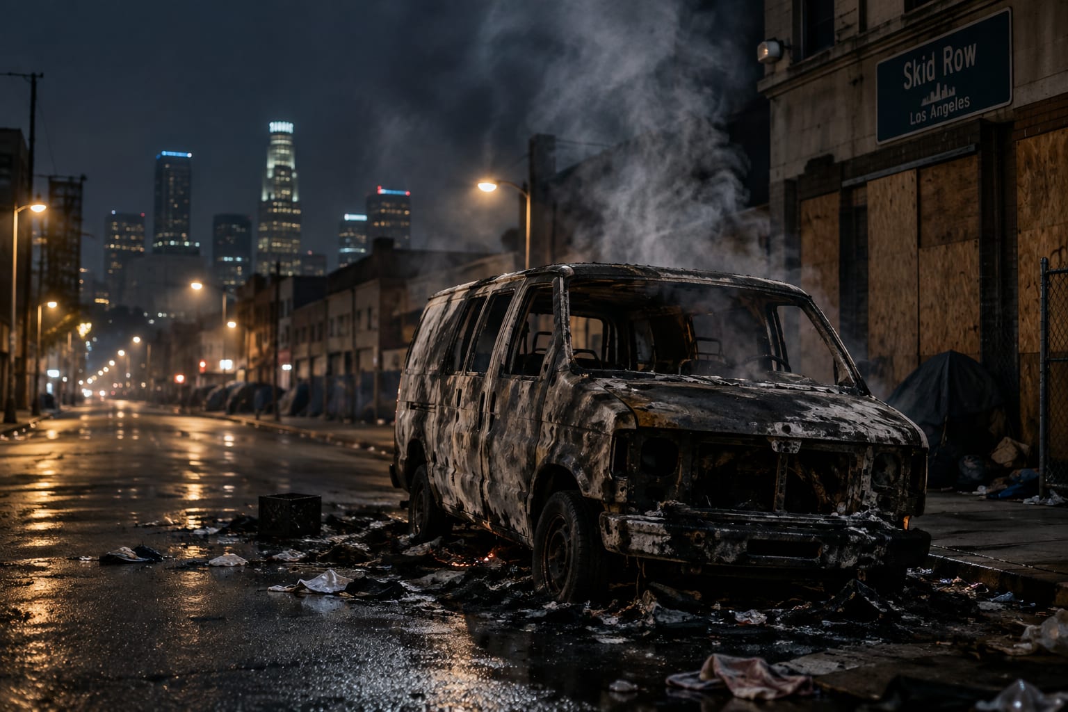 STRANGER DRAGGED DOG FROM BURNING VAN ON SKID ROW
