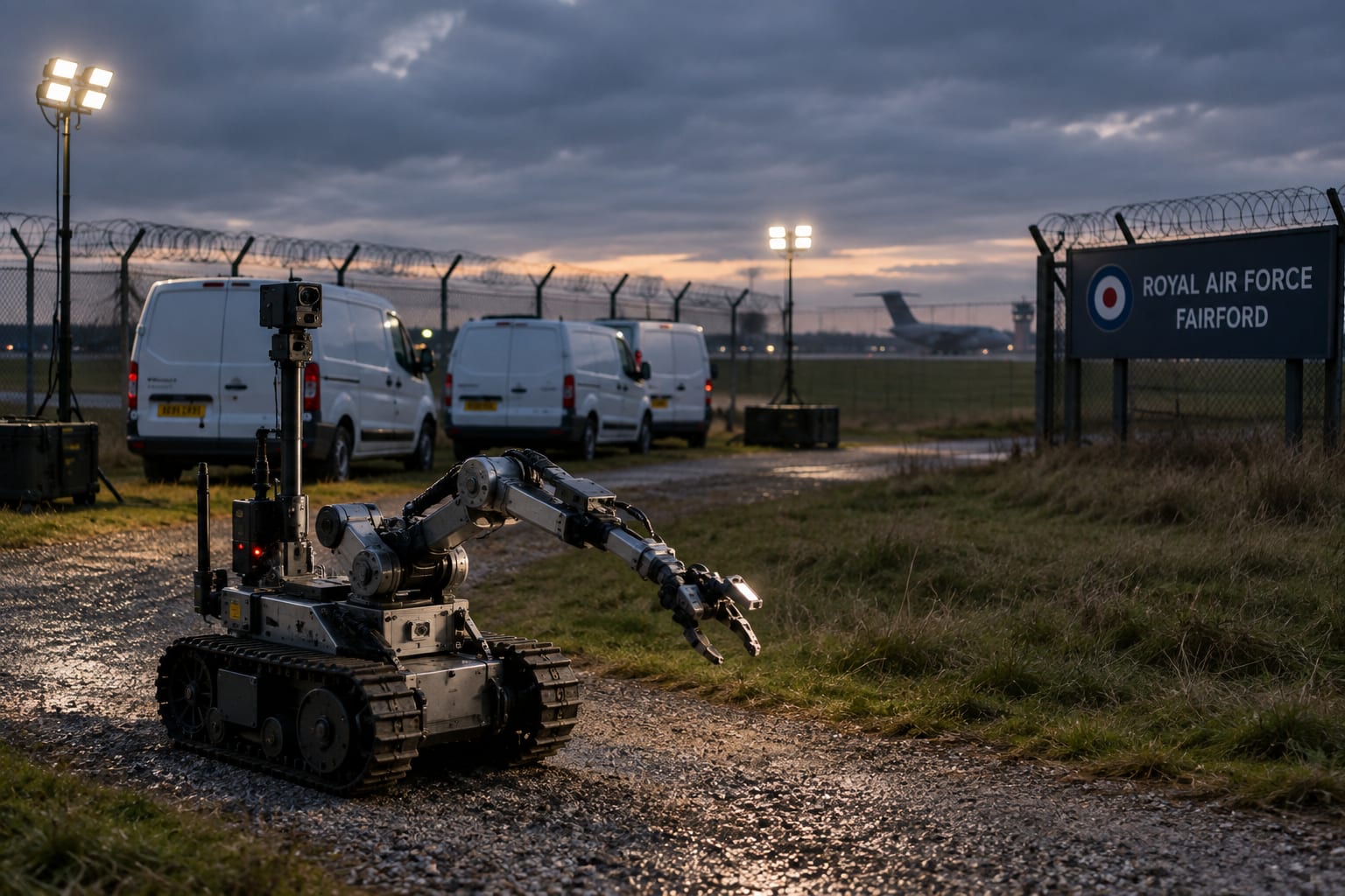 COUNTER-TERROR POLICE SWARM RAF FAIRFORD AFTER EXPLOSIVES ARRESTS
