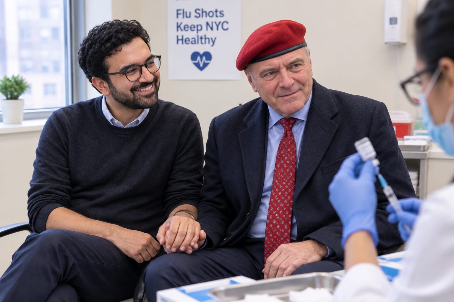 MAMDANI HOLDS SLIWA'S HAND FOR FLU SHOT AS VIRAL MOMENT SPREADS
