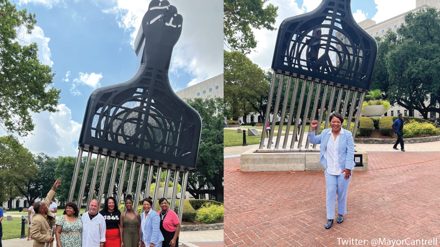 New Orleans Mayor Unveils Giant Afro Pick for