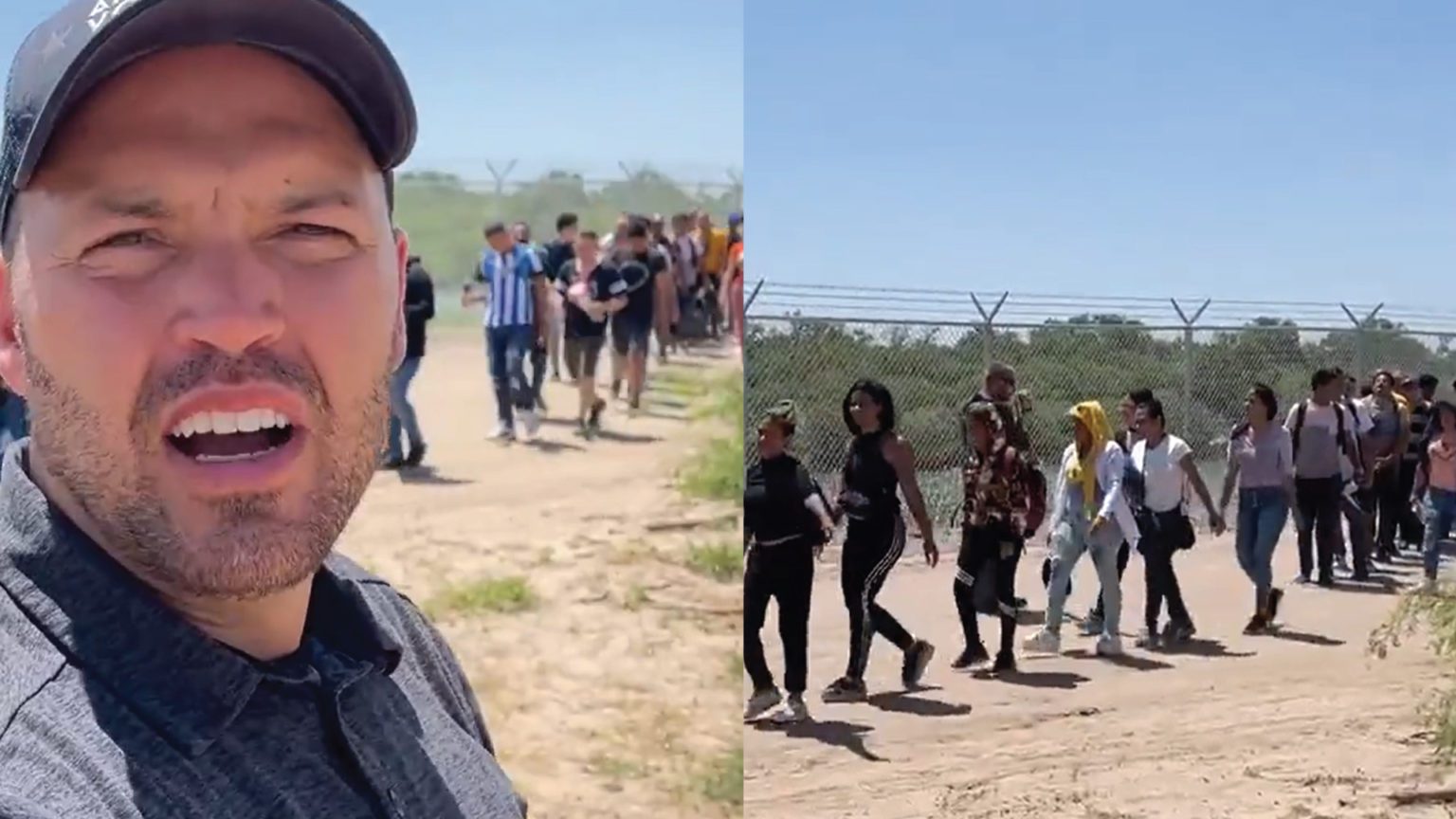 Video: Massive Column Of Migrants Crossing Texas Border